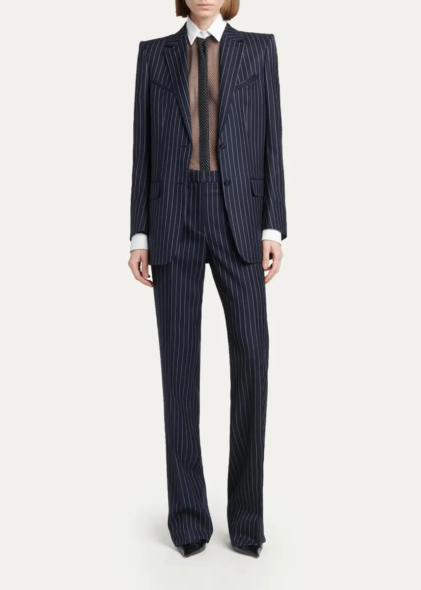 Tom Ford Corded Chalkstripe Wool Tailored Straight-Leg Boyfriend Pants | Thumbnail 2