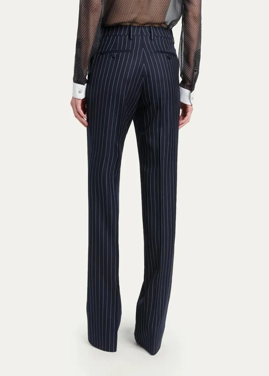 Tom Ford Corded Chalkstripe Wool Tailored Straight-Leg Boyfriend Pants | Thumbnail 3