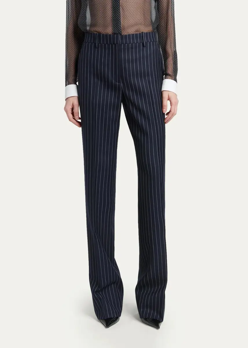 Tom Ford Corded Chalkstripe Wool Tailored Straight-Leg Boyfriend Pants | Thumbnail 4