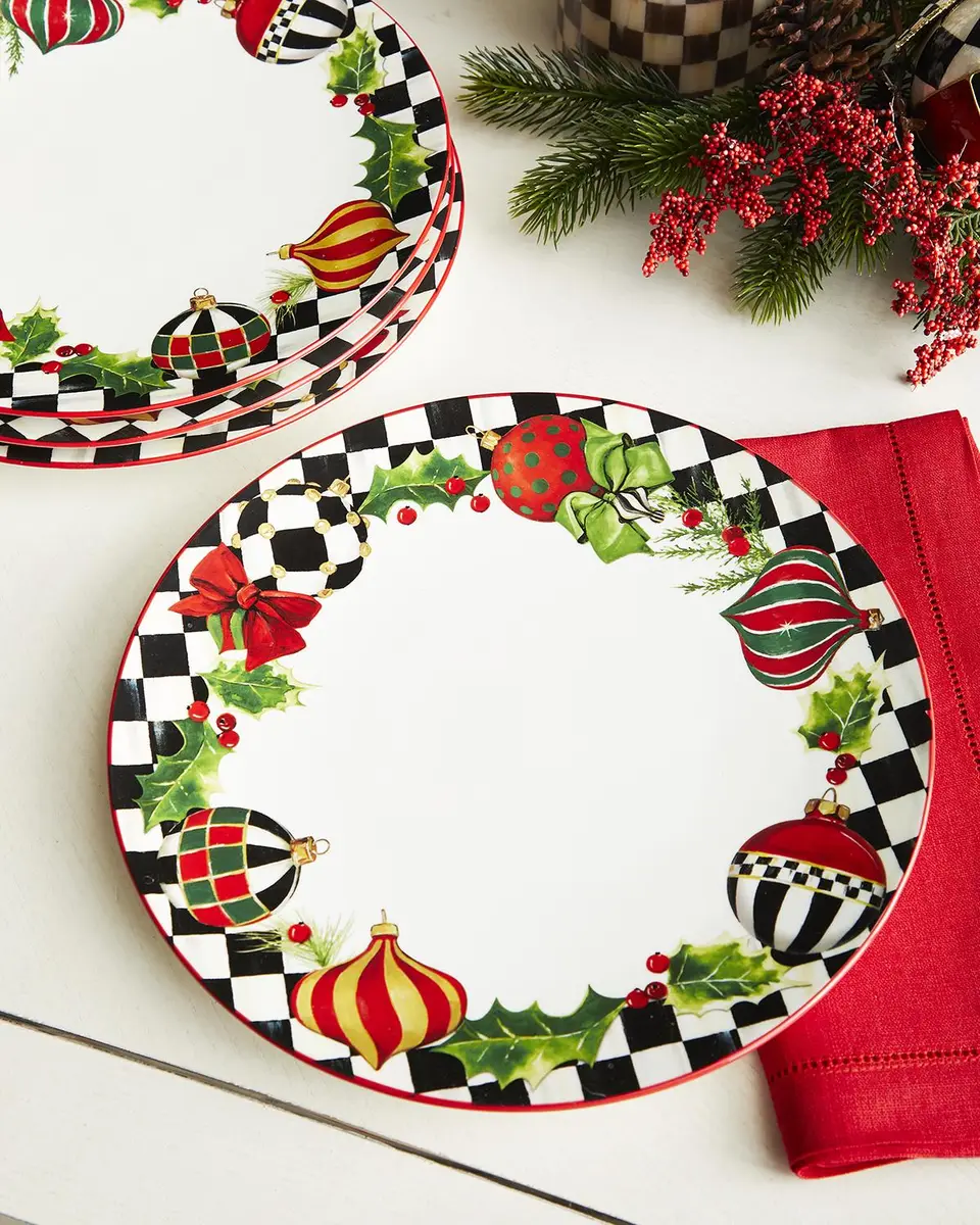 MacKenzie-Childs Deck The Halls Dinner Plates, Set of 4