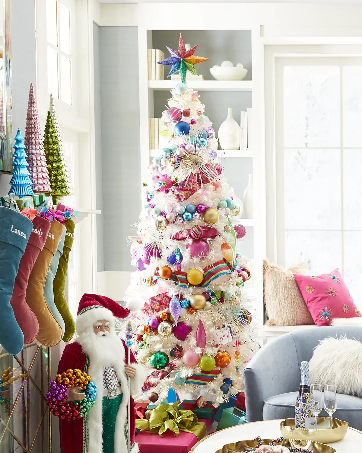 Barcana 7.5 ' White Iridescent Christmas Tree With LED Lights