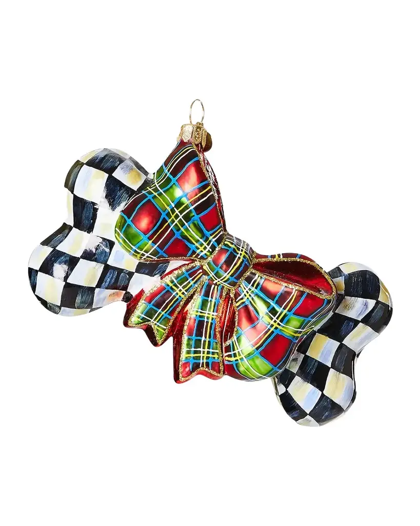 MacKenzie-Childs Courtly Check Dog Bone Glass Ornament