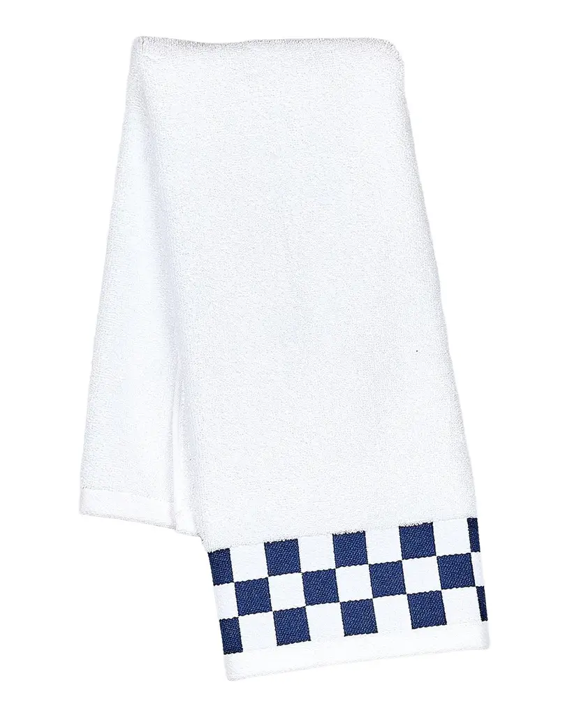 MacKenzie-Childs Hand Towel with Navy Check Border