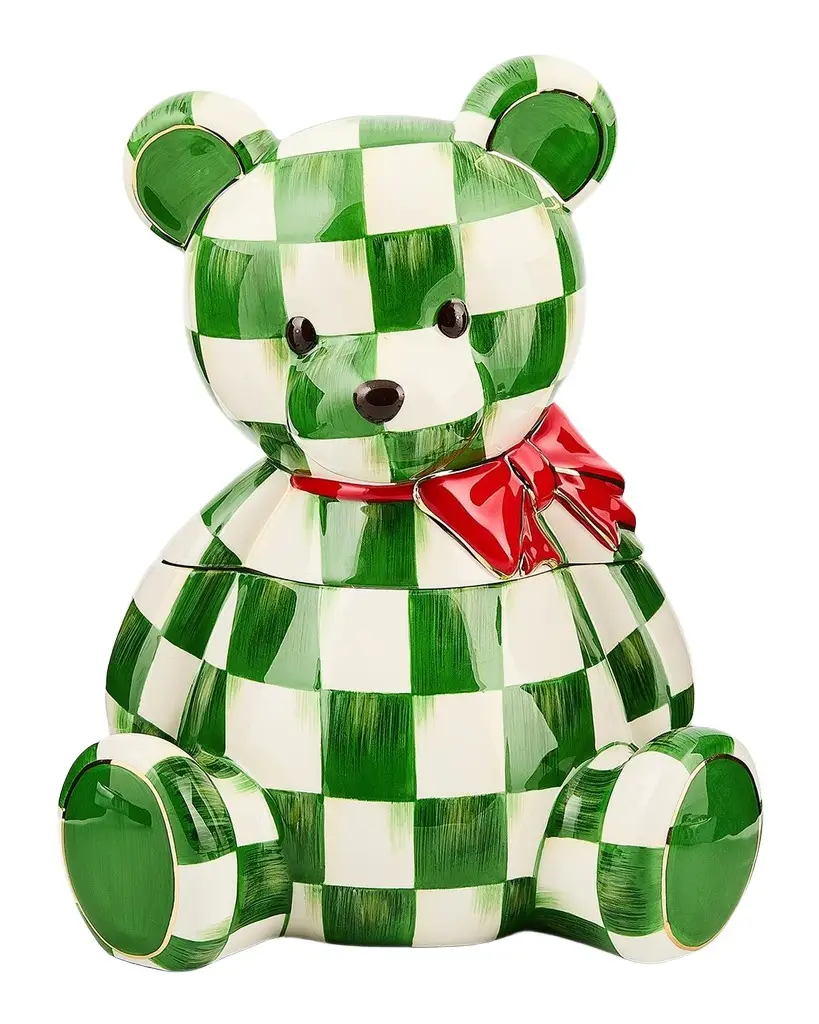 MacKenzie-Childs Check It Out Christmas Bear Cookie Jar