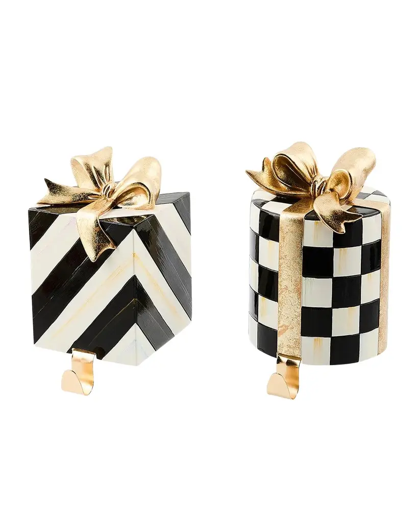 MacKenzie-Childs Courtly Noel Gift Box Christmas Stocking Holders, Set of 2