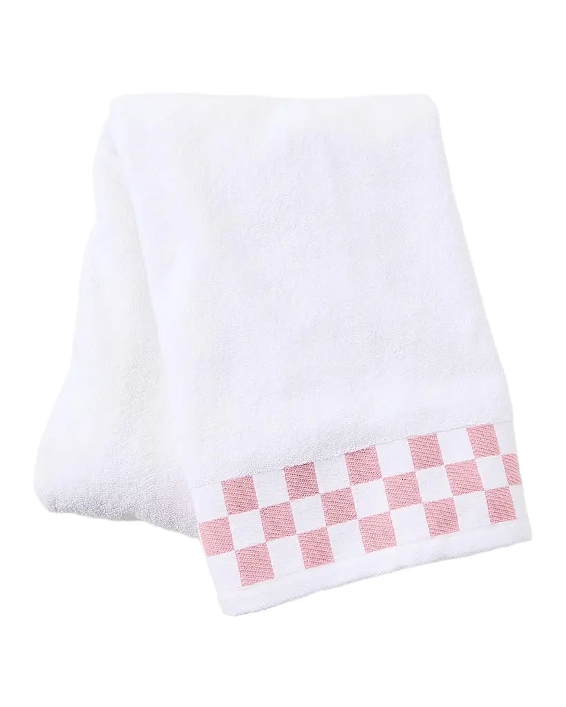 Bath Towel with Rosy Check Border
