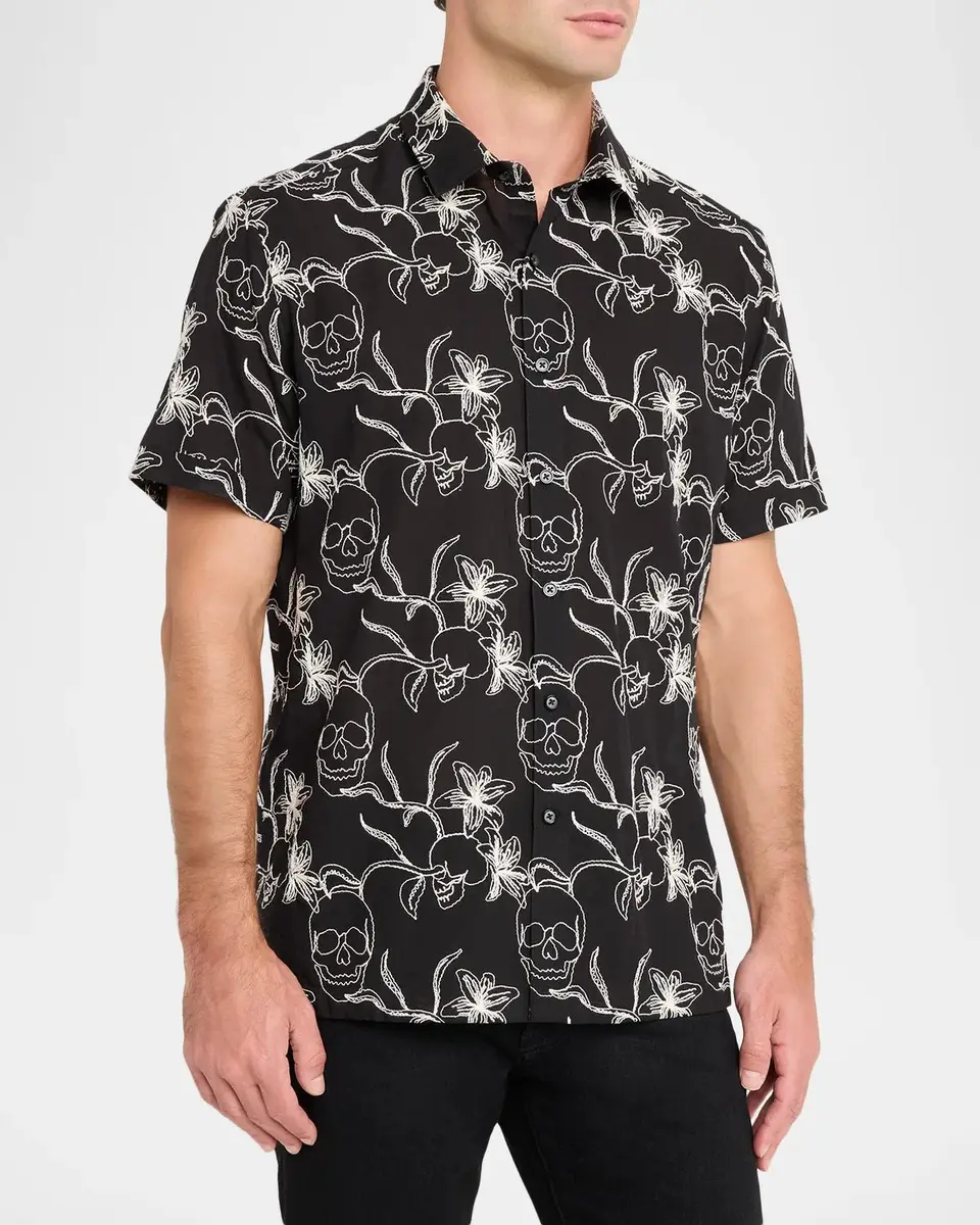 Robert Graham Men's Emden Skull-Schiffli Cotton-Blend Shirt | Thumbnail 4 Robert Graham Men's Emden Skull-Schiffli Cotton-Blend Shirt | Thumbnail 4