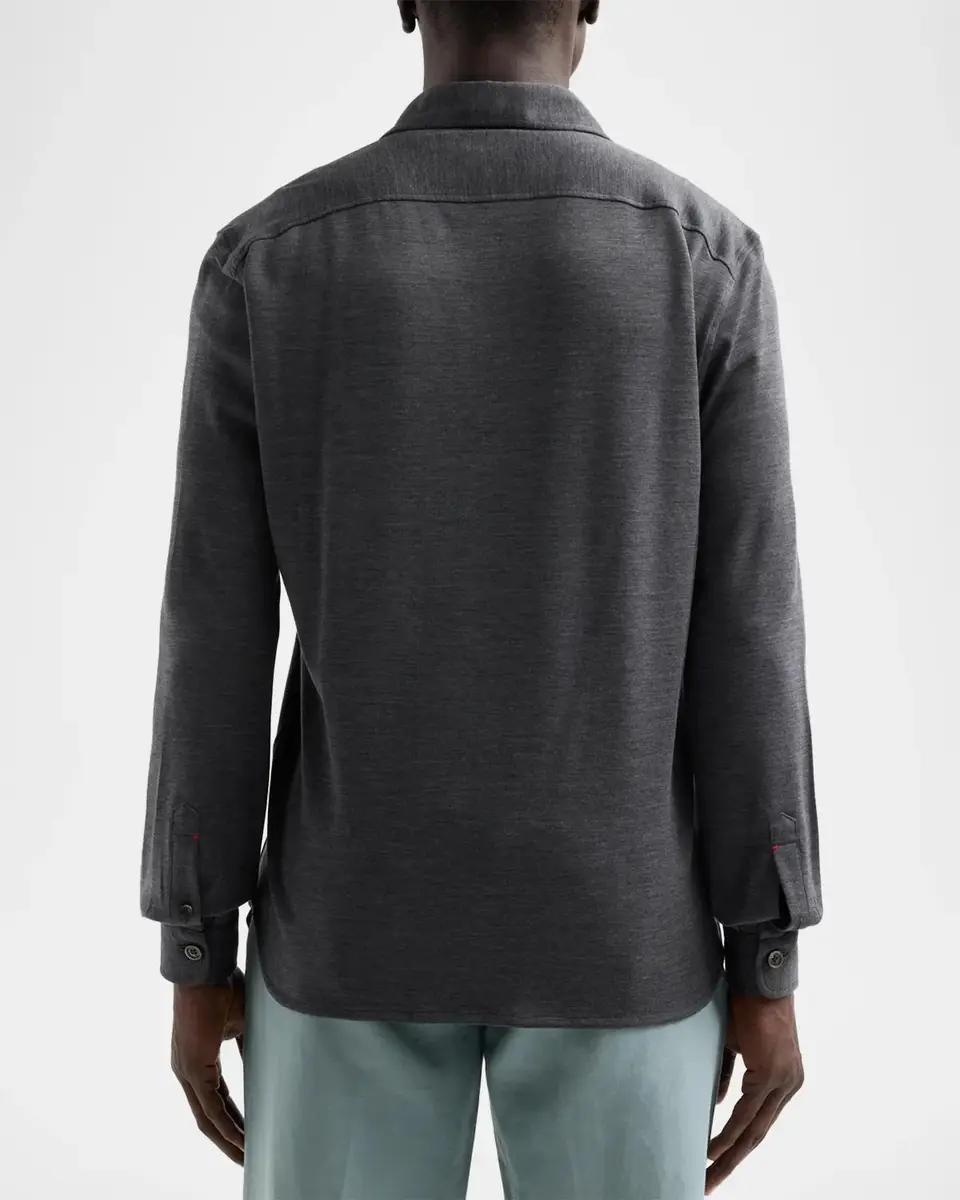 Isaia Men's Wool-Nylon-Blend Jersey Overshirt | Thumbnail 3