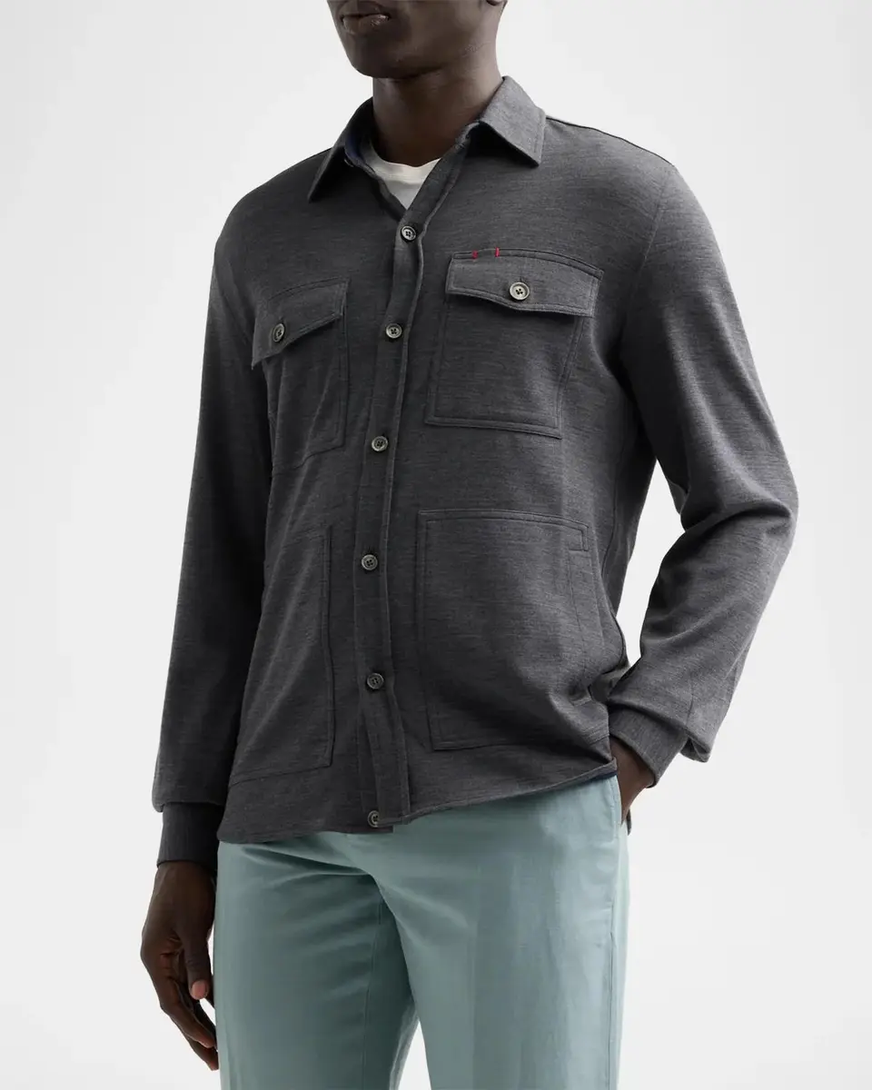 Isaia Men's Wool-Nylon-Blend Jersey Overshirt | Thumbnail 4