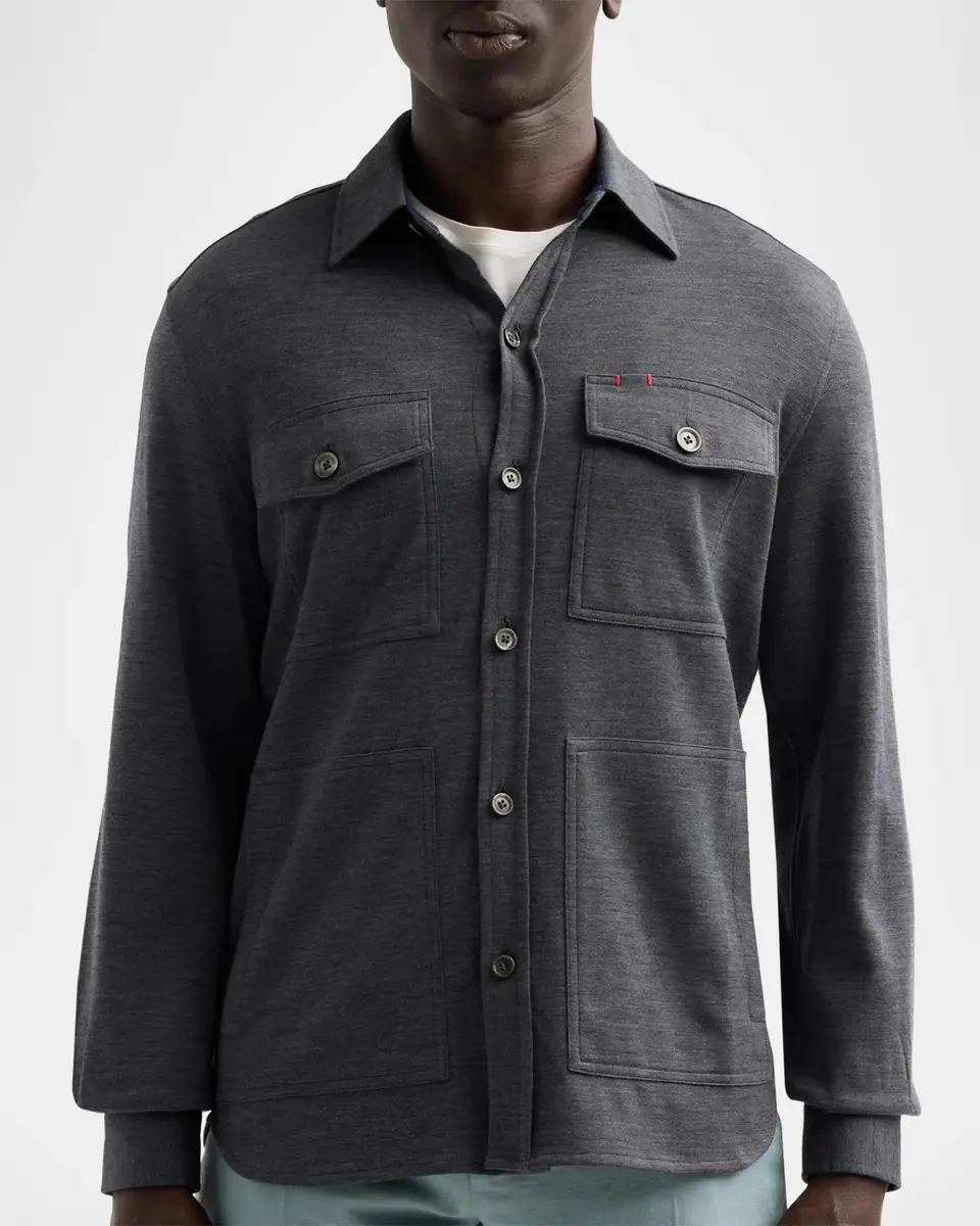 Isaia Men's Wool-Nylon-Blend Jersey Overshirt | Thumbnail 5