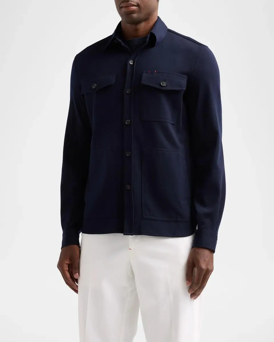 Isaia Men's Wool-Nylon-Blend Jersey Overshirt | Thumbnail 4 Isaia Men's Wool-Nylon-Blend Jersey Overshirt | Thumbnail 4