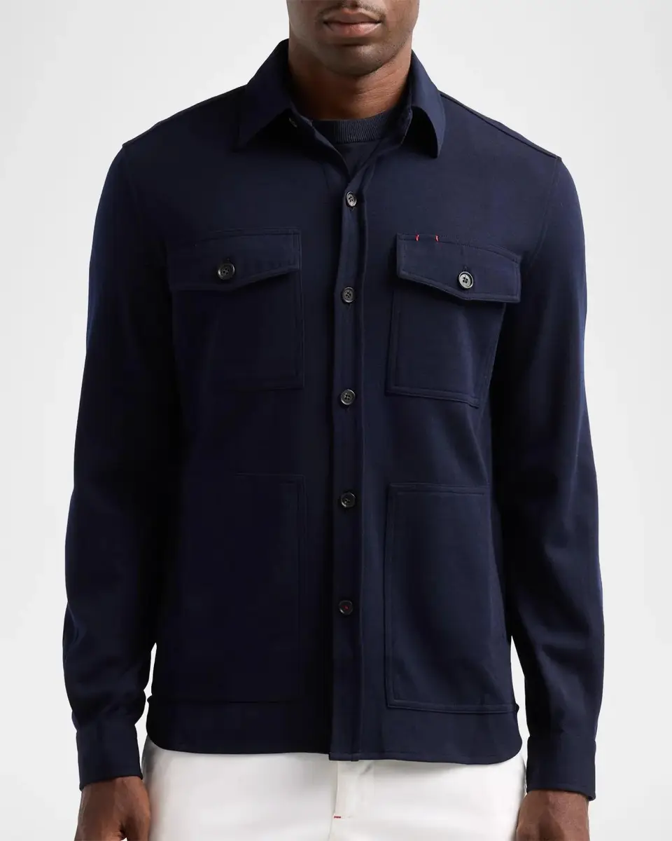 Isaia Men's Wool-Nylon-Blend Jersey Overshirt | Thumbnail 5 Isaia Men's Wool-Nylon-Blend Jersey Overshirt | Thumbnail 5