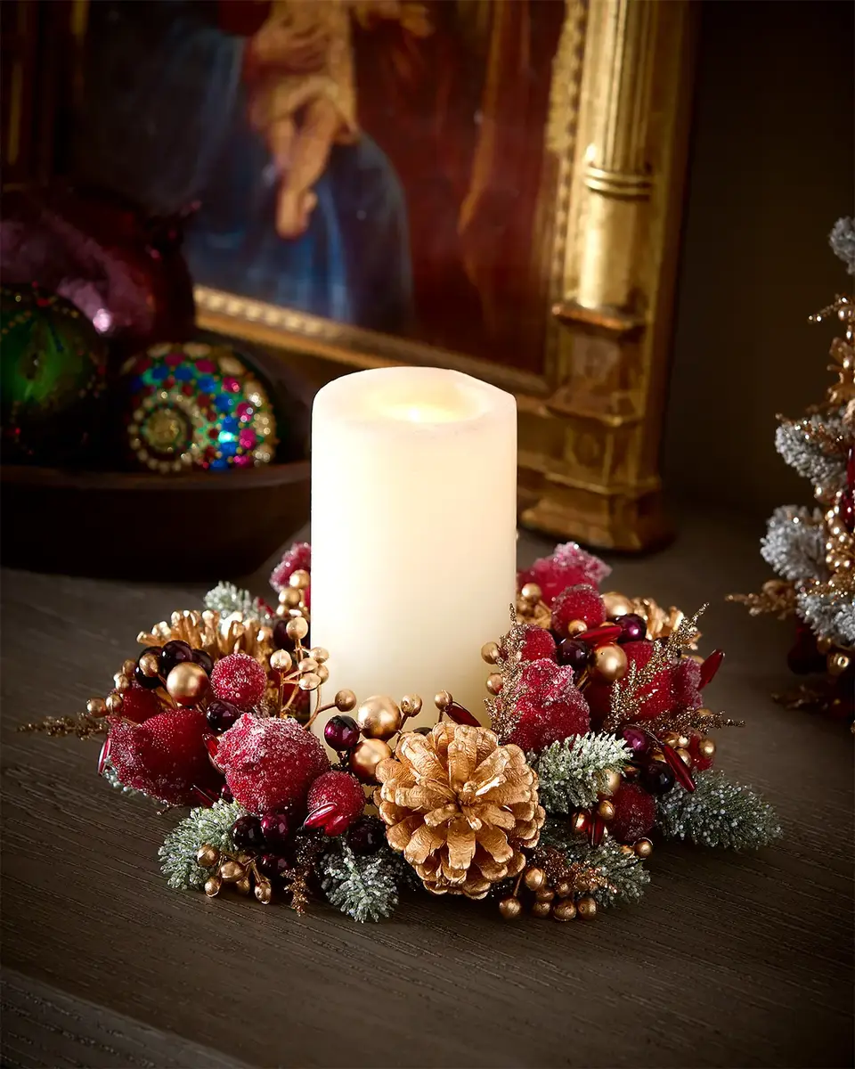 Salzburg Creations Glittering Garnet 4" Candle Ring Wreath