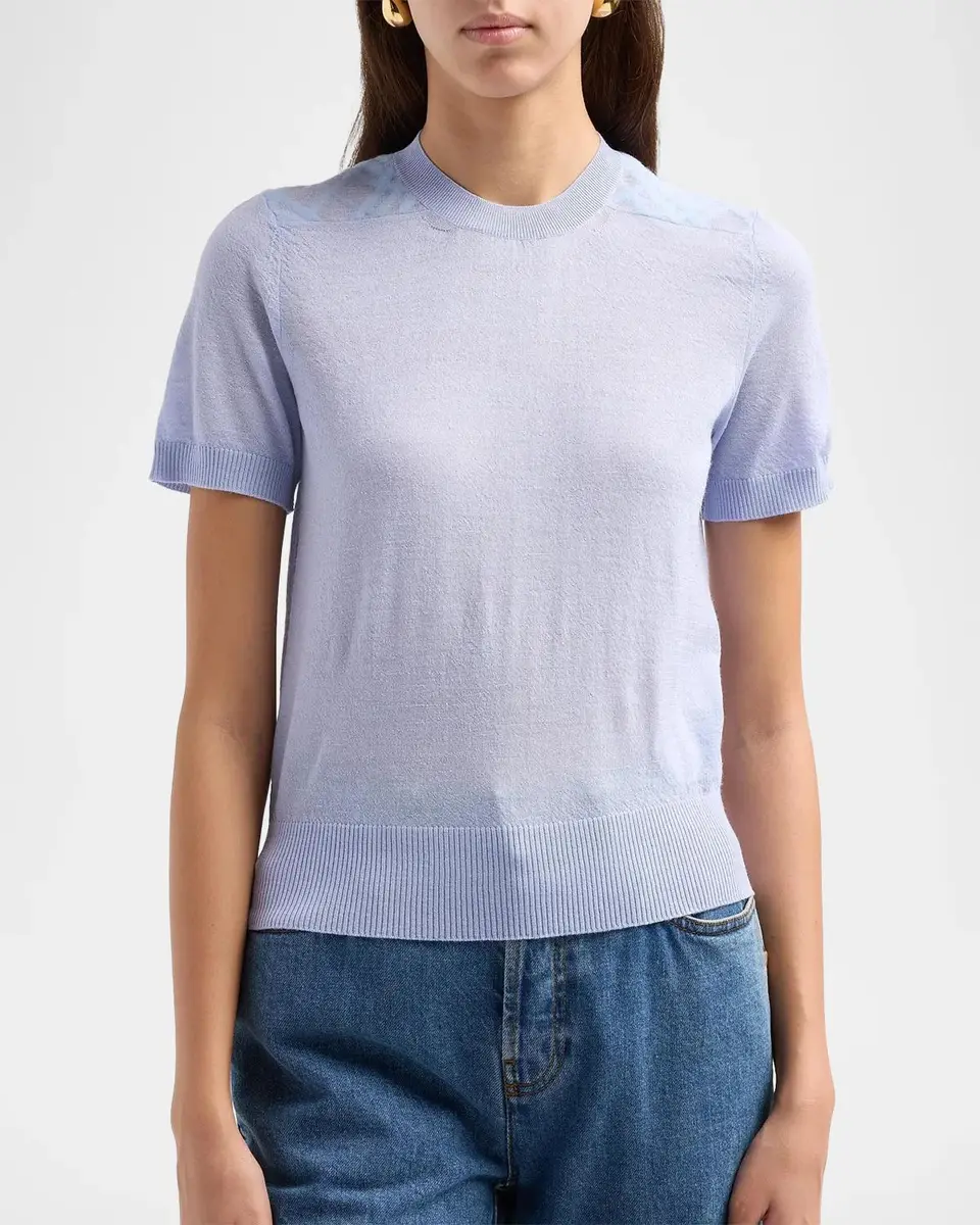 Burberry Winnie Check-Shoulder Wool-Silk Top | Thumbnail 4