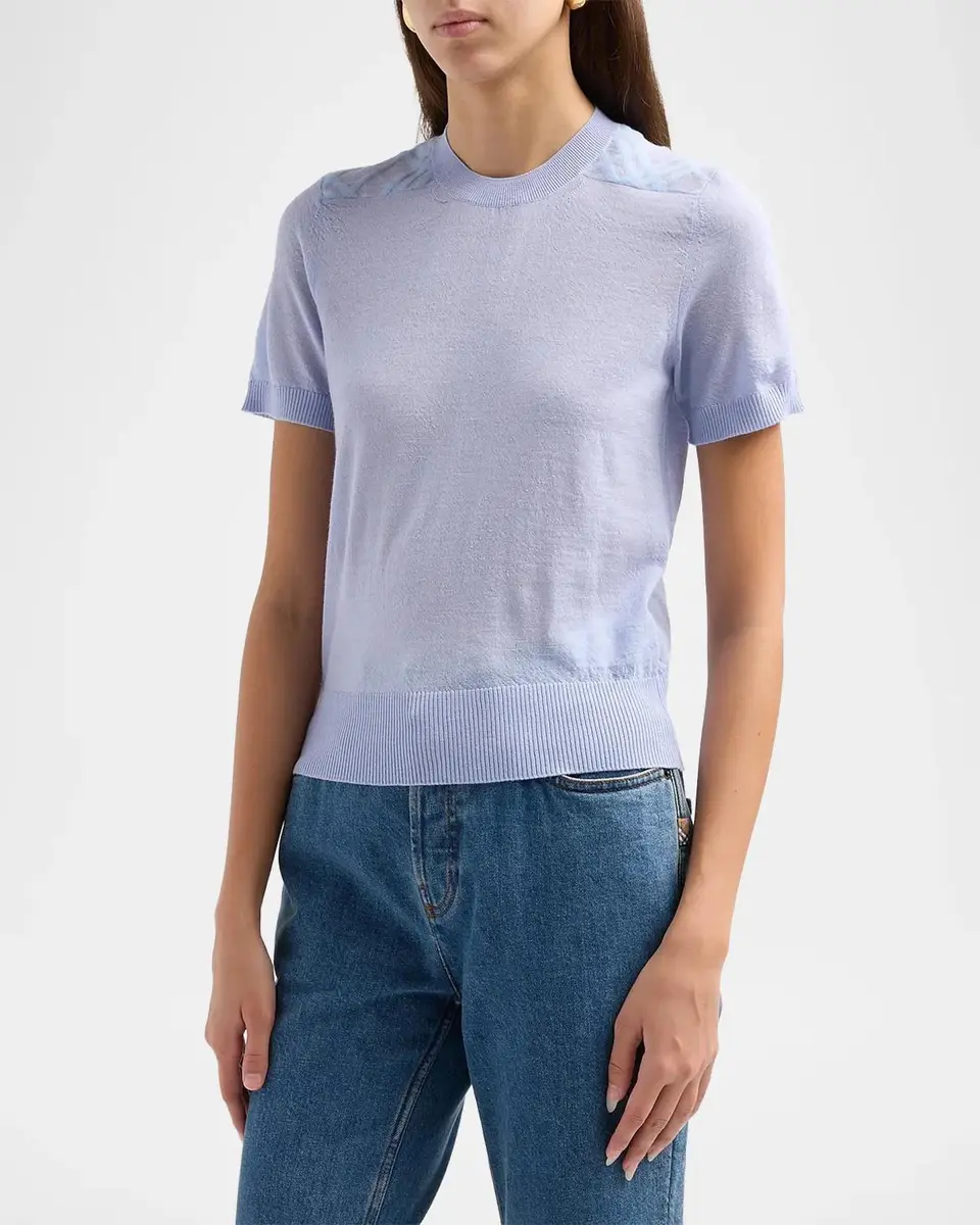 Burberry Winnie Check-Shoulder Wool-Silk Top | Thumbnail 5