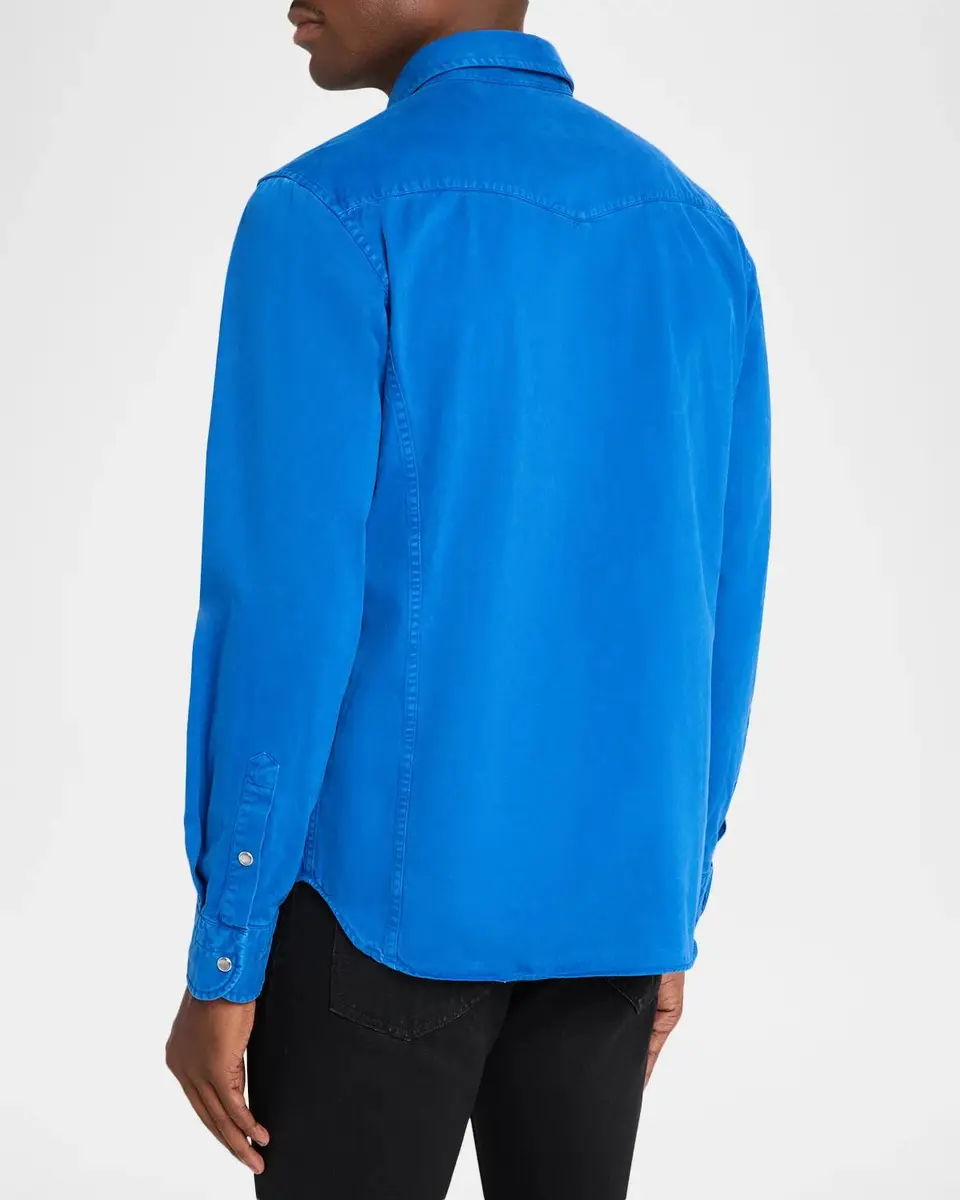 Tom Ford Men's Peached Twill Snap-Front Western Shirt | Thumbnail 3 Tom Ford Men's Peached Twill Snap-Front Western Shirt | Thumbnail 3
