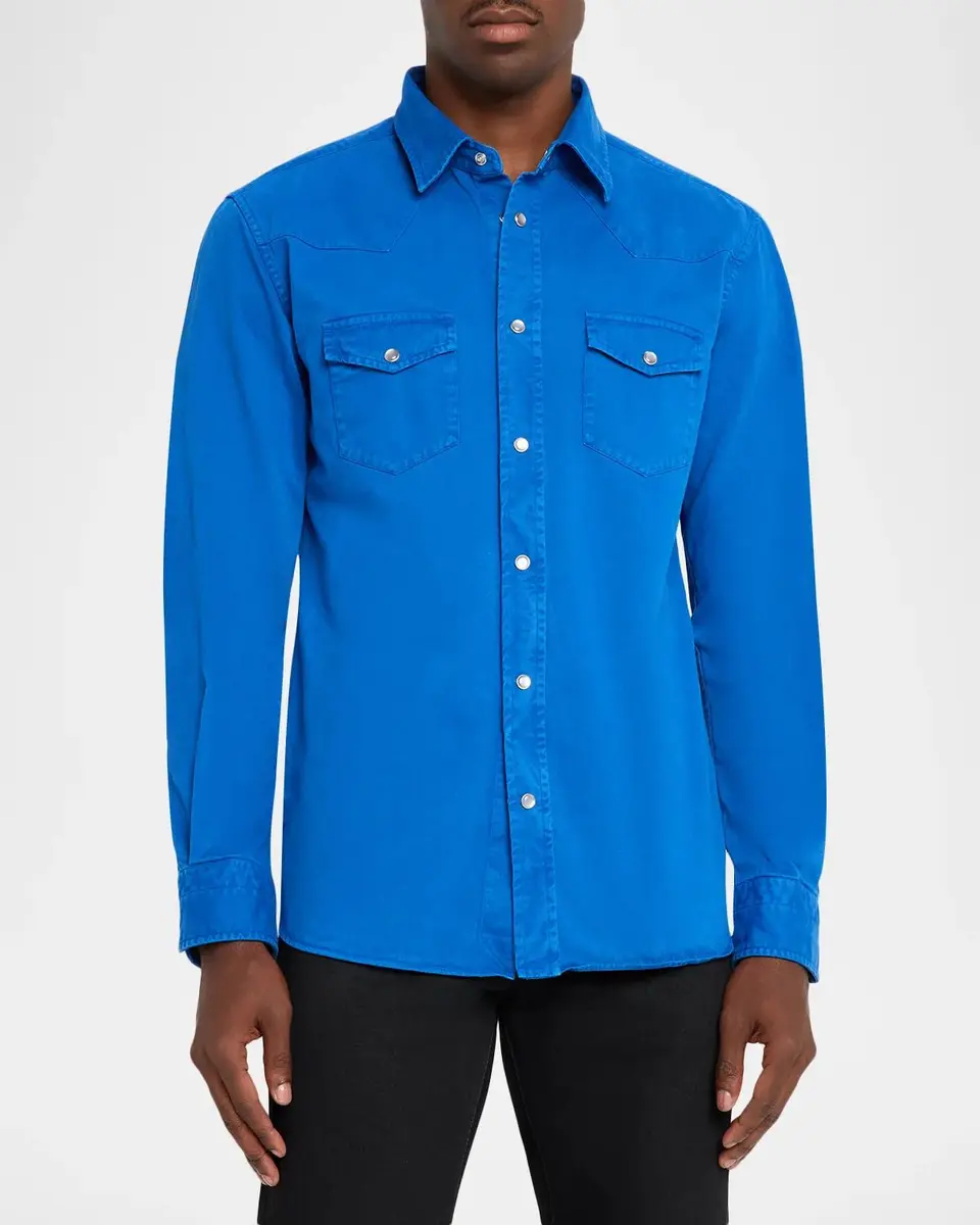 Tom Ford Men's Peached Twill Snap-Front Western Shirt | Thumbnail 4 Tom Ford Men's Peached Twill Snap-Front Western Shirt | Thumbnail 4