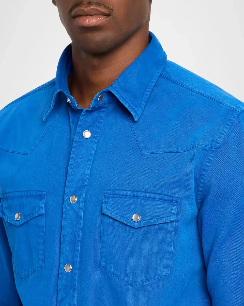 Tom Ford Men's Peached Twill Snap-Front Western Shirt | Thumbnail 5 Tom Ford Men's Peached Twill Snap-Front Western Shirt | Thumbnail 5