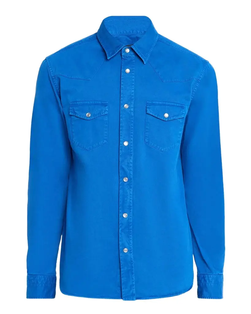 Tom Ford Men's Peached Twill Snap-Front Western Shirt