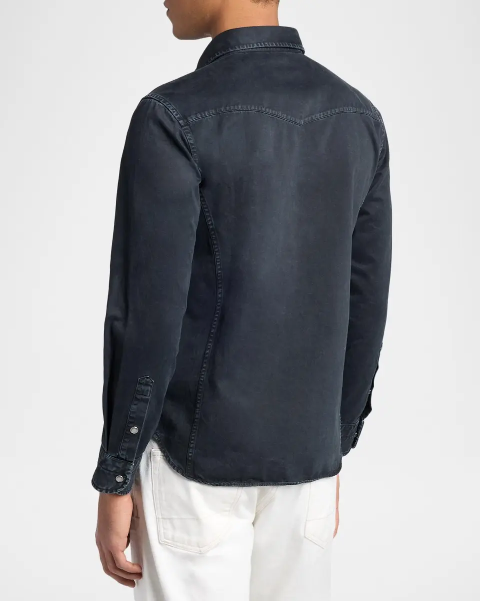 Tom Ford Men's Peached Twill Snap-Front Western Shirt | Thumbnail 3
