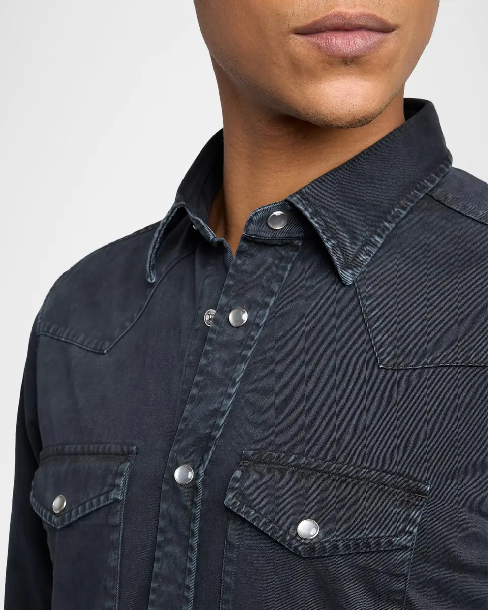 Tom Ford Men's Peached Twill Snap-Front Western Shirt | Thumbnail 5