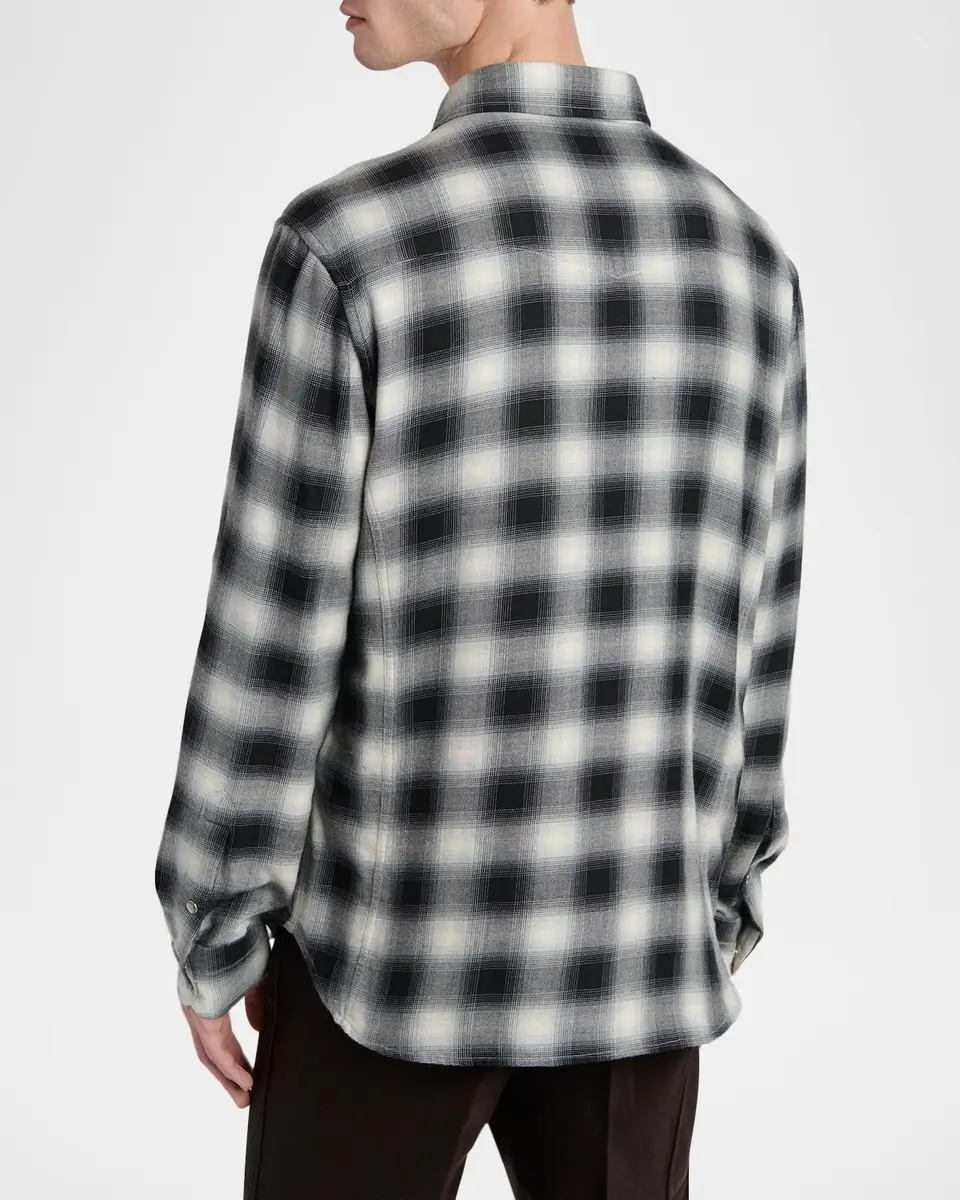 Tom Ford Men's Twill Overcheck Snap-Front Western Shirt | Thumbnail 3 Tom Ford Men's Twill Overcheck Snap-Front Western Shirt | Thumbnail 3