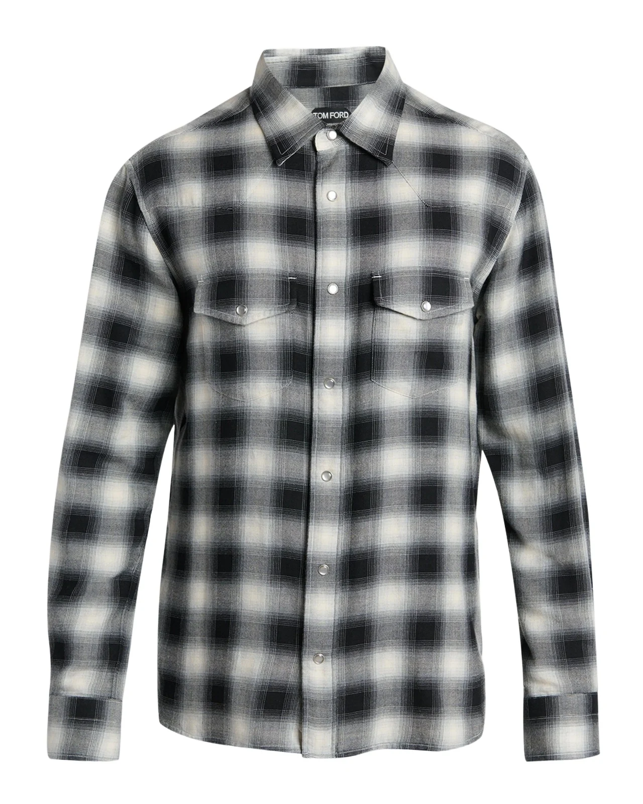 Tom Ford Men's Twill Overcheck Snap-Front Western Shirt