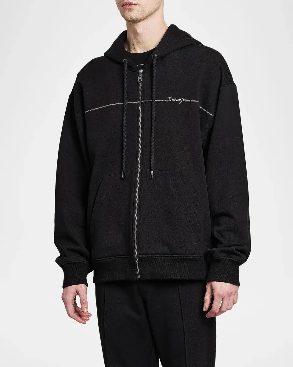 Dolce & Gabbana Men's Logo Cotton Zip-Front Hoodie | Thumbnail 4 Dolce & Gabbana Men's Logo Cotton Zip-Front Hoodie | Thumbnail 4