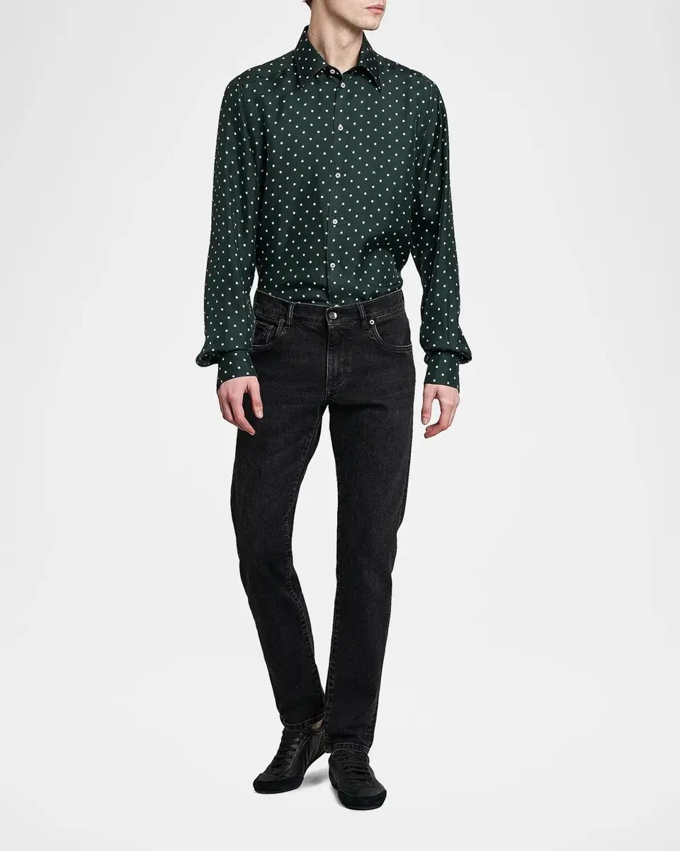 Dolce & Gabbana Men's Polka Dot Silk Button-Front Shirt | Thumbnail 2 Dolce & Gabbana Men's Polka Dot Silk Button-Front Shirt | Thumbnail 2
