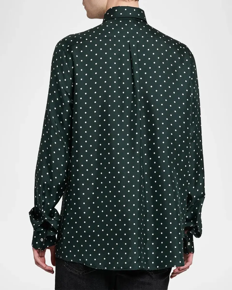 Dolce & Gabbana Men's Polka Dot Silk Button-Front Shirt | Thumbnail 3 Dolce & Gabbana Men's Polka Dot Silk Button-Front Shirt | Thumbnail 3