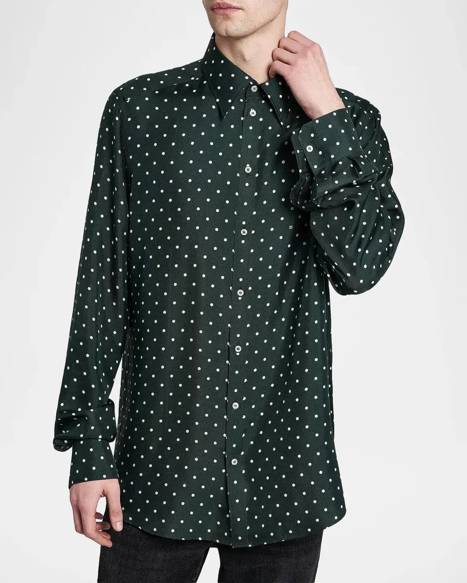 Dolce & Gabbana Men's Polka Dot Silk Button-Front Shirt | Thumbnail 6 Dolce & Gabbana Men's Polka Dot Silk Button-Front Shirt | Thumbnail 6