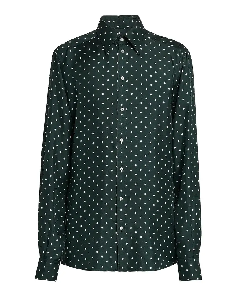 Dolce & Gabbana Men's Polka Dot Silk Button-Front Shirt