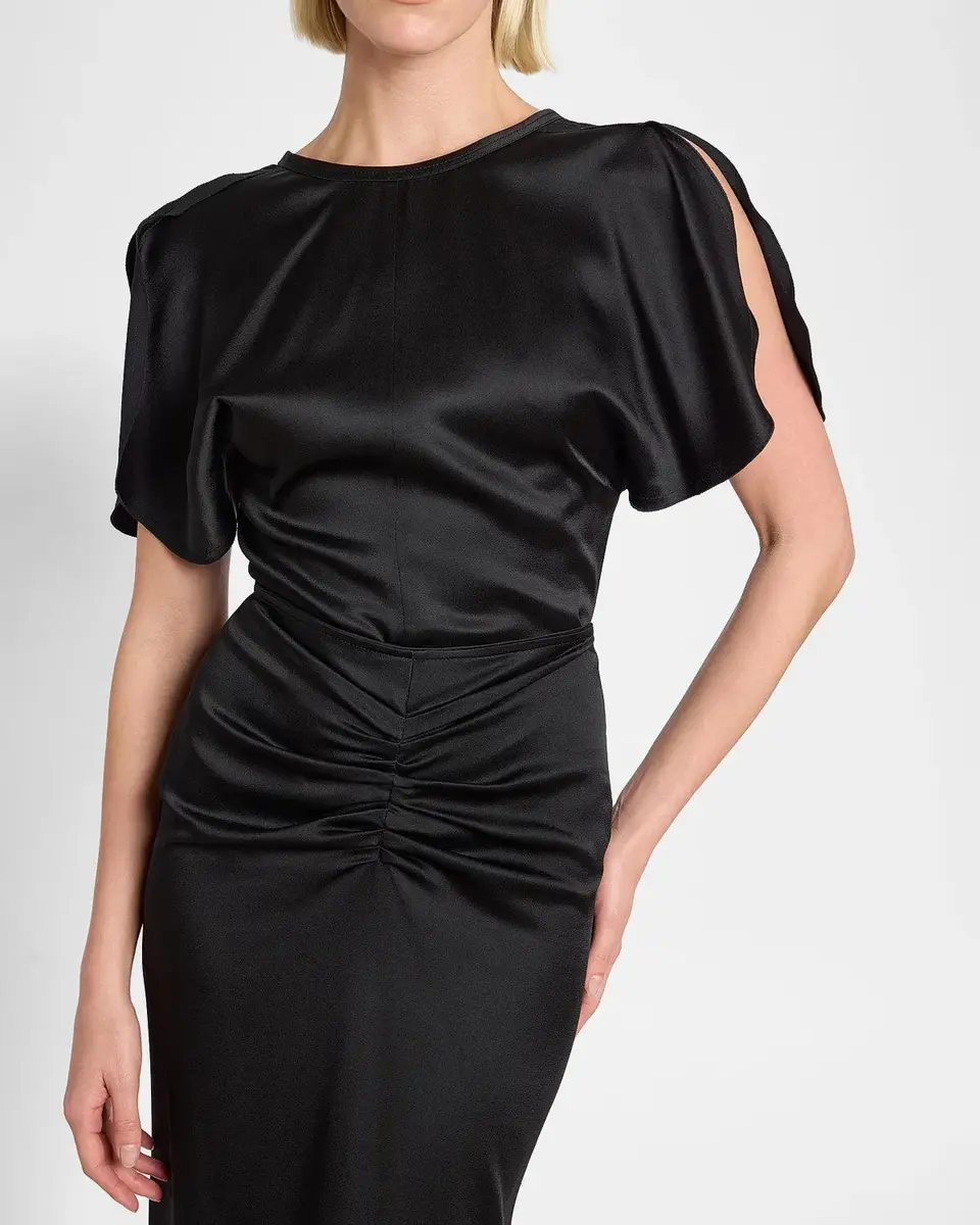 Victoria Beckham Bela Draped Satin Short-Sleeve Top | Thumbnail 3 Victoria Beckham Bela Draped Satin Short-Sleeve Top | Thumbnail 3