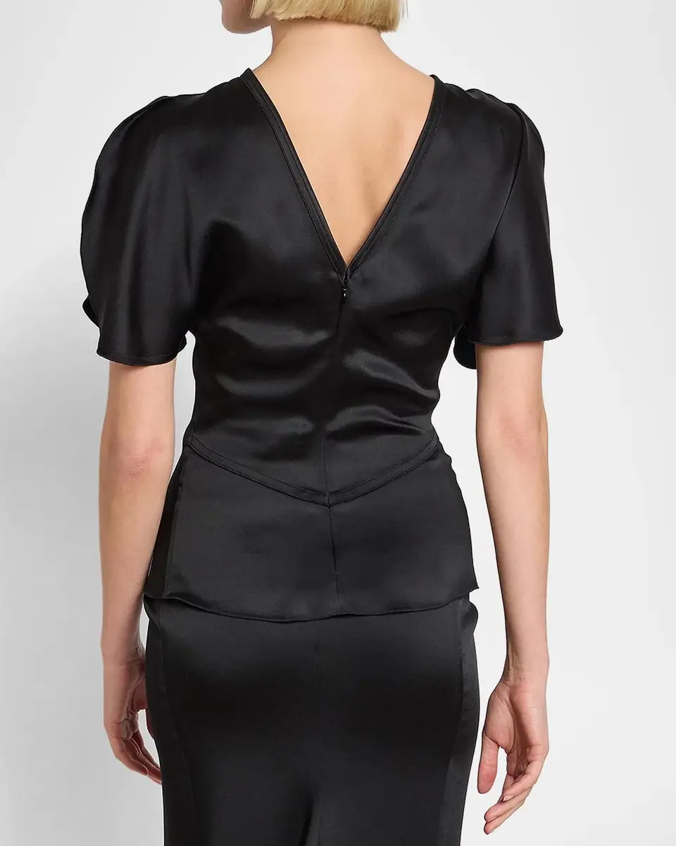 Victoria Beckham Bela Draped Satin Short-Sleeve Top | Thumbnail 4 Victoria Beckham Bela Draped Satin Short-Sleeve Top | Thumbnail 4