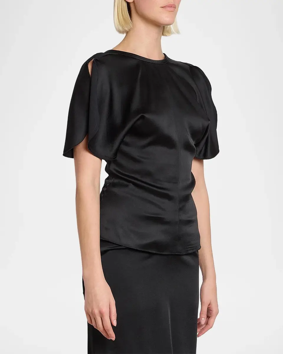 Victoria Beckham Bela Draped Satin Short-Sleeve Top | Thumbnail 5 Victoria Beckham Bela Draped Satin Short-Sleeve Top | Thumbnail 5