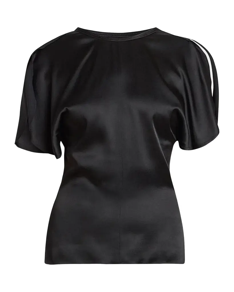 Bela Draped Satin Short-Sleeve Top