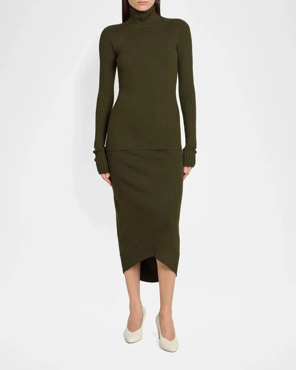 Victoria Beckham Wool-Blend Ribbed High-Low Midi Skirt | Thumbnail 2