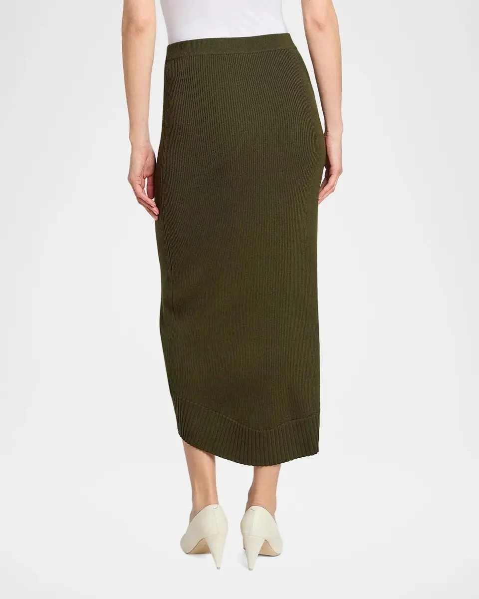 Victoria Beckham Wool-Blend Ribbed High-Low Midi Skirt | Thumbnail 3