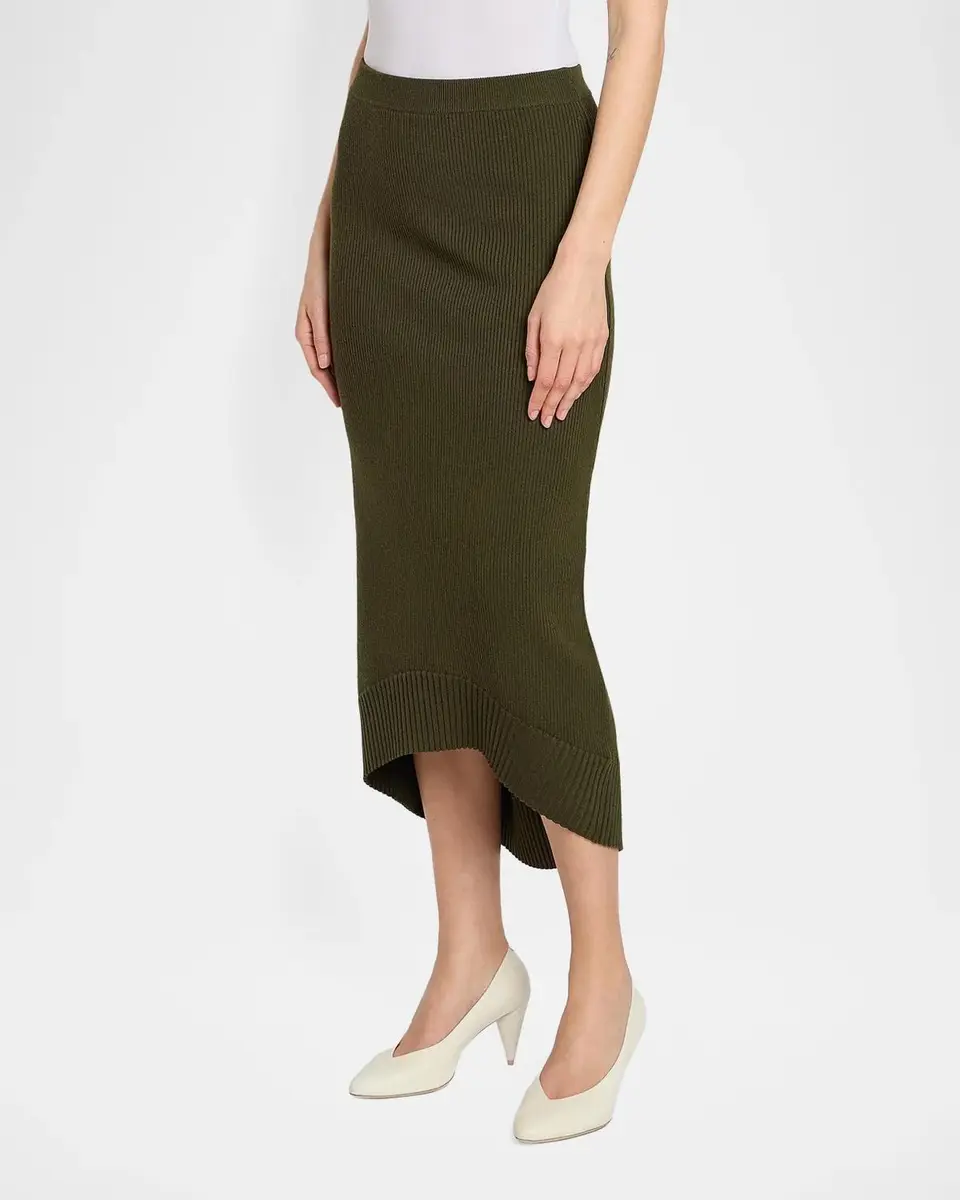 Victoria Beckham Wool-Blend Ribbed High-Low Midi Skirt | Thumbnail 4