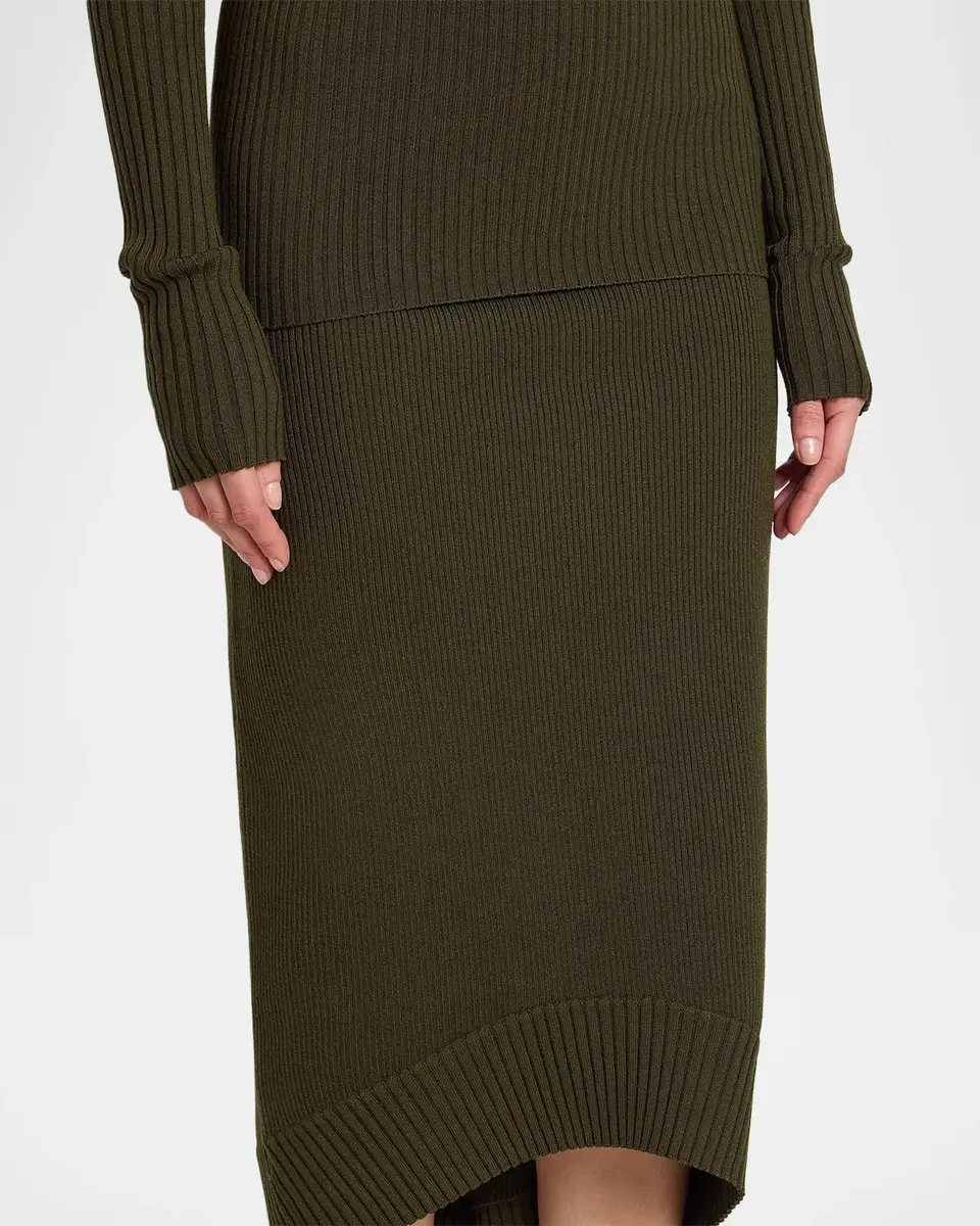 Victoria Beckham Wool-Blend Ribbed High-Low Midi Skirt | Thumbnail 5