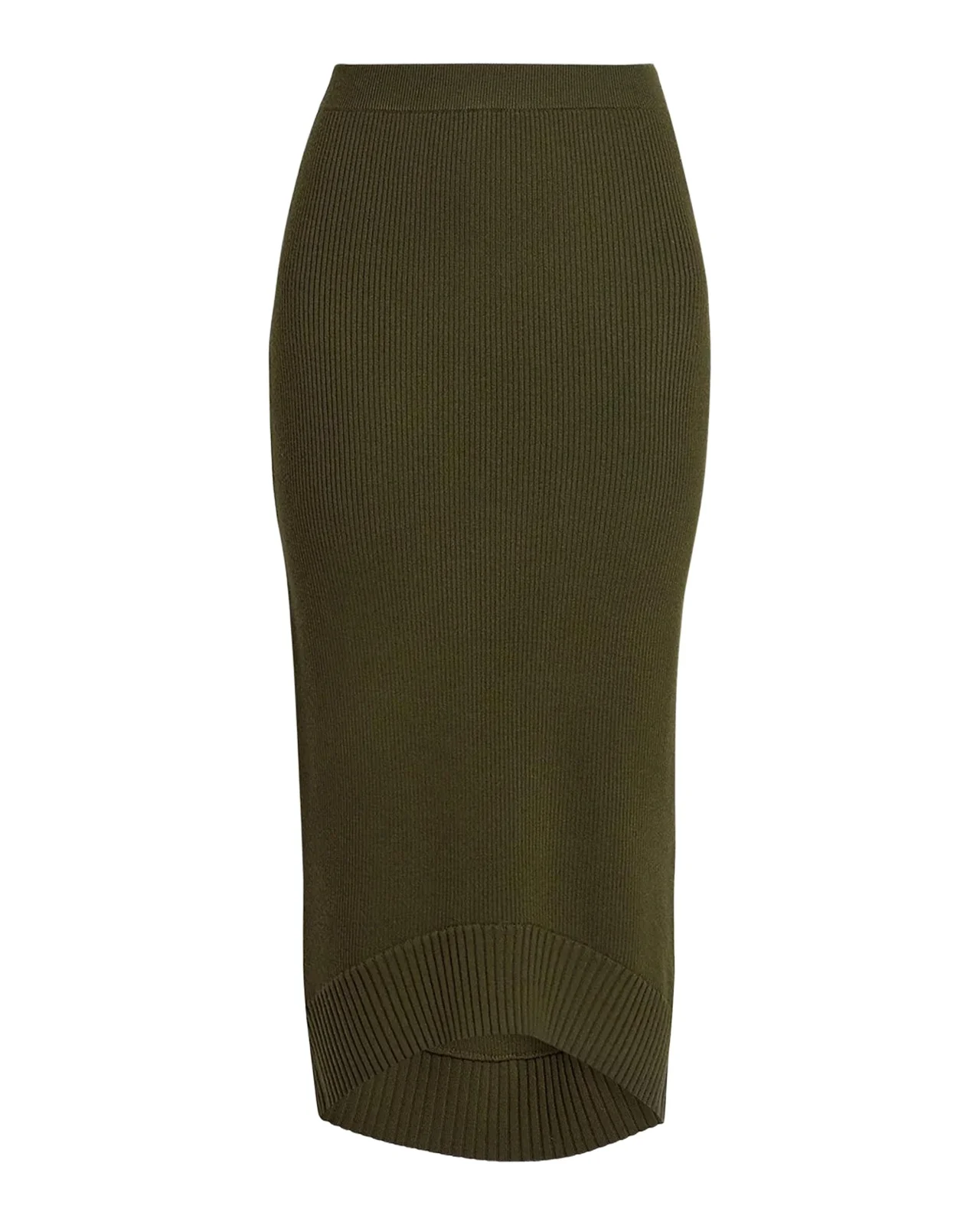 Victoria Beckham Wool-Blend Ribbed High-Low Midi Skirt