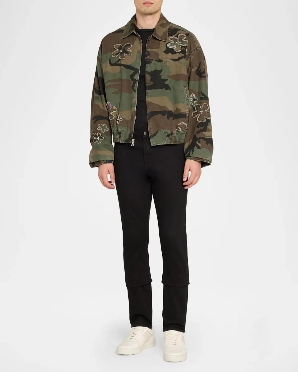 Nahmias Men's Floral Patch Crystal Camo Bomber Jacket | Thumbnail 2 Nahmias Men's Floral Patch Crystal Camo Bomber Jacket | Thumbnail 2