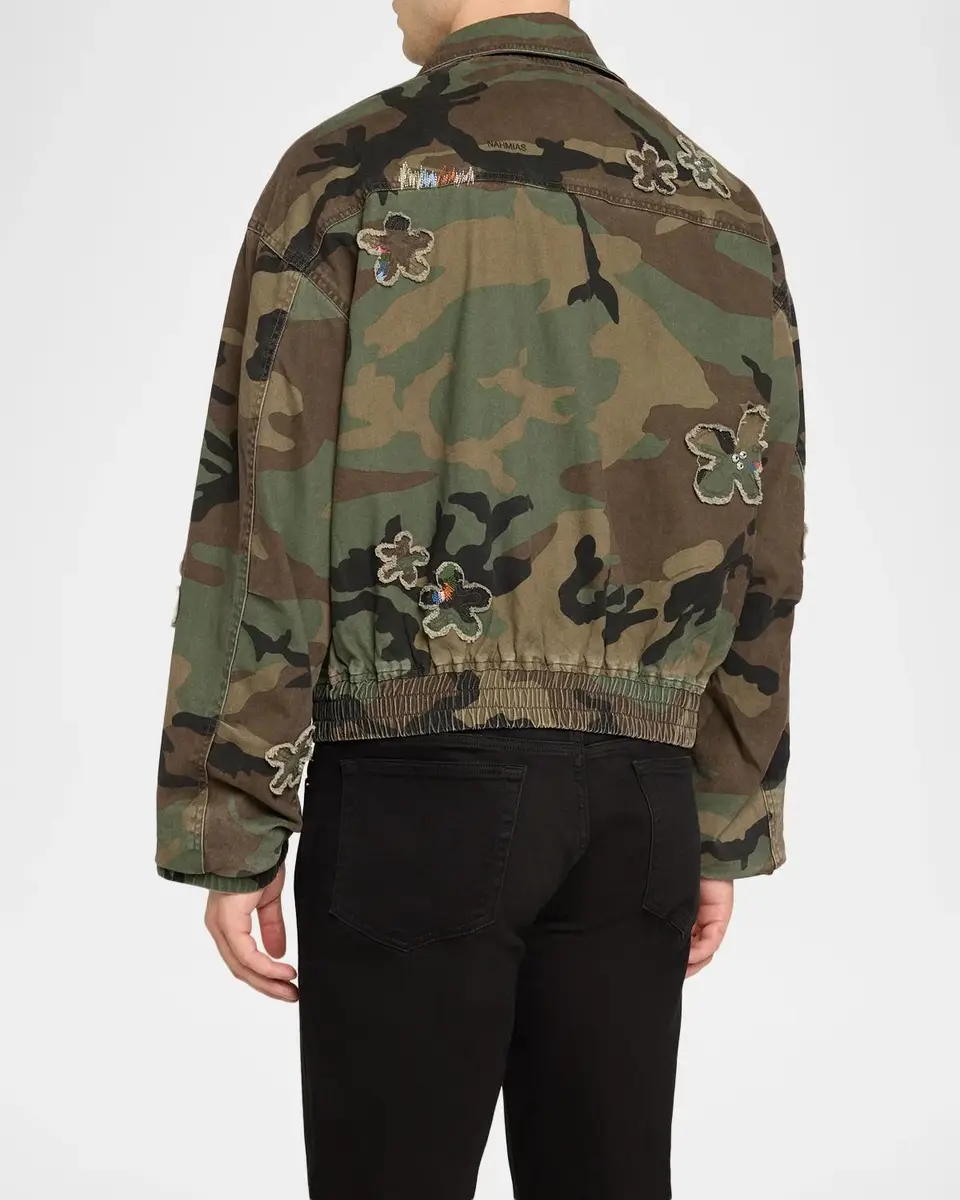 Nahmias Men's Floral Patch Crystal Camo Bomber Jacket | Thumbnail 3 Nahmias Men's Floral Patch Crystal Camo Bomber Jacket | Thumbnail 3