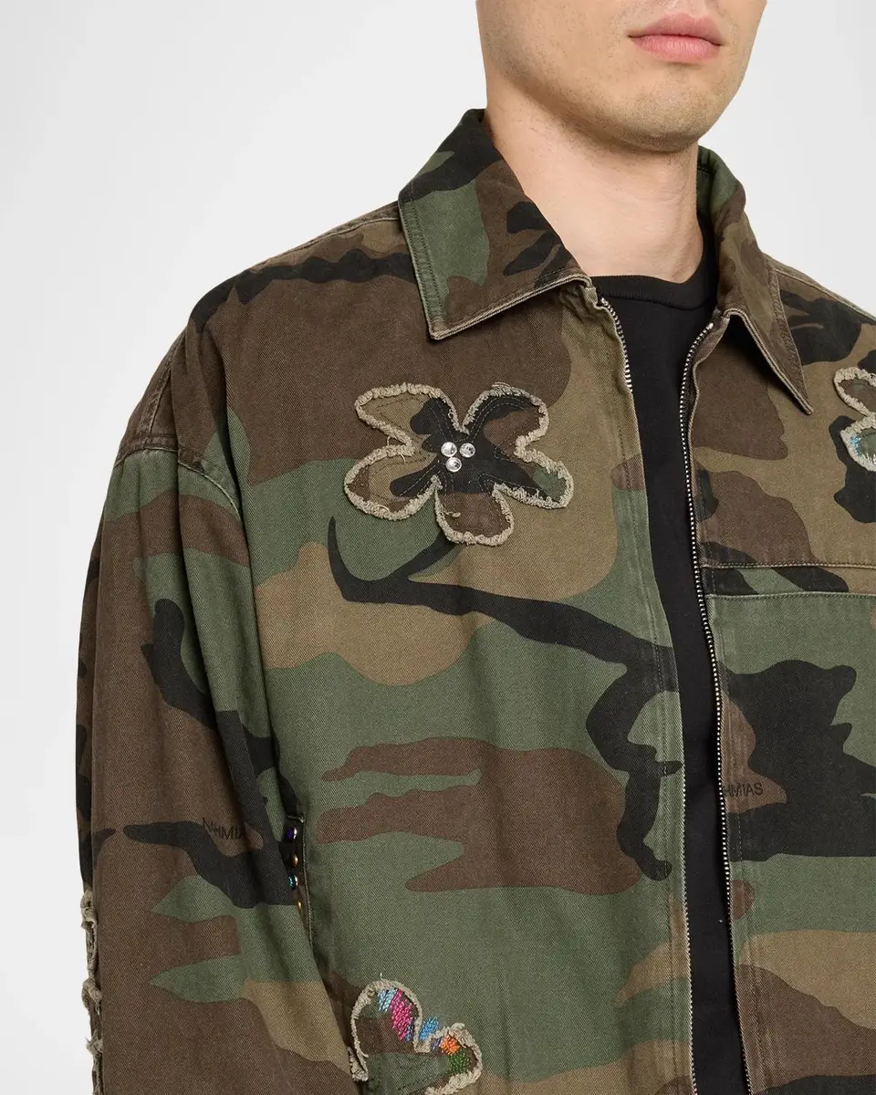 Nahmias Men's Floral Patch Crystal Camo Bomber Jacket | Thumbnail 5 Nahmias Men's Floral Patch Crystal Camo Bomber Jacket | Thumbnail 5