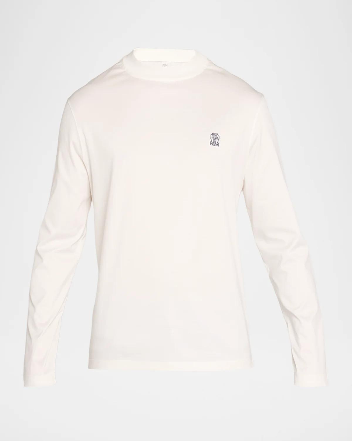 Brunello Cucinelli Men's Cotton Crest Mock Neck T-Shirt
