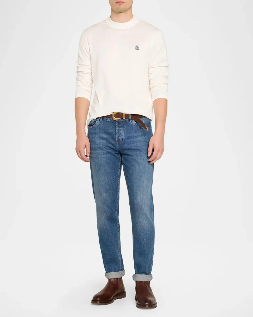 Brunello Cucinelli Men's Cotton Crest Mock Neck T-Shirt | Thumbnail 2 Brunello Cucinelli Men's Cotton Crest Mock Neck T-Shirt | Thumbnail 2