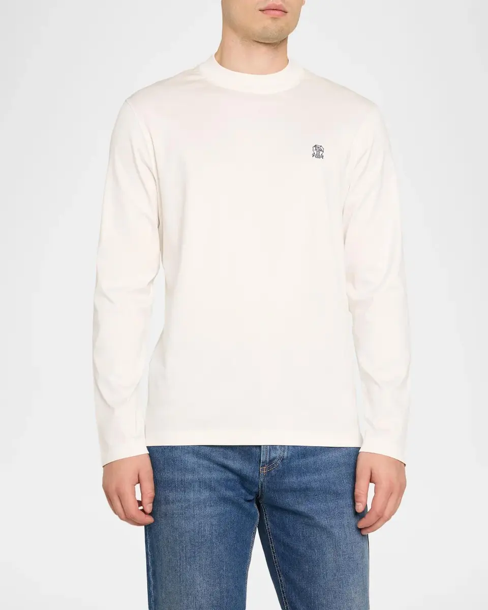 Brunello Cucinelli Men's Cotton Crest Mock Neck T-Shirt | Thumbnail 4 Brunello Cucinelli Men's Cotton Crest Mock Neck T-Shirt | Thumbnail 4