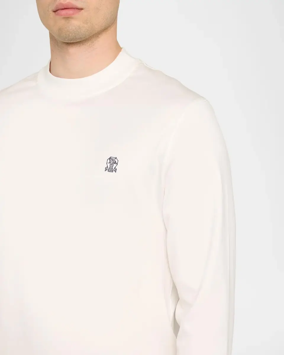 Brunello Cucinelli Men's Cotton Crest Mock Neck T-Shirt | Thumbnail 5 Brunello Cucinelli Men's Cotton Crest Mock Neck T-Shirt | Thumbnail 5