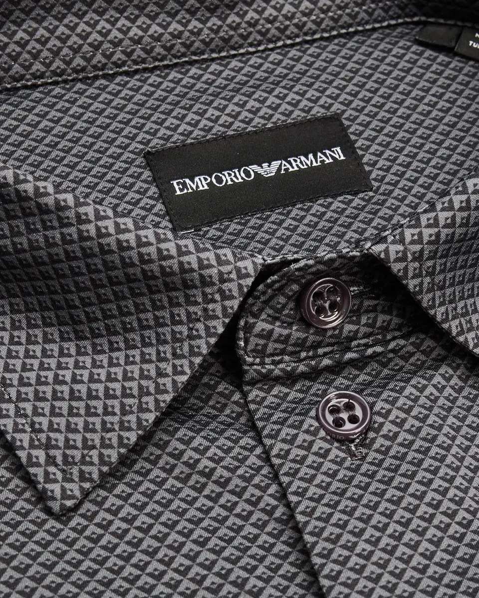 Emporio Armani Men's Cotton Micro-Jacquard Dress Shirt | Thumbnail 2 Emporio Armani Men's Cotton Micro-Jacquard Dress Shirt | Thumbnail 2