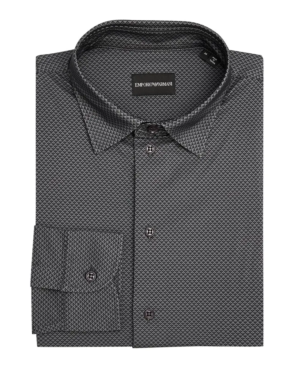 Emporio Armani Men's Cotton Micro-Jacquard Dress Shirt | Thumbnail 3 Emporio Armani Men's Cotton Micro-Jacquard Dress Shirt | Thumbnail 3